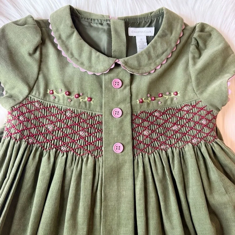 Charter Club Vintage Inspired Smocked Micro Corduroy Dress Size 6